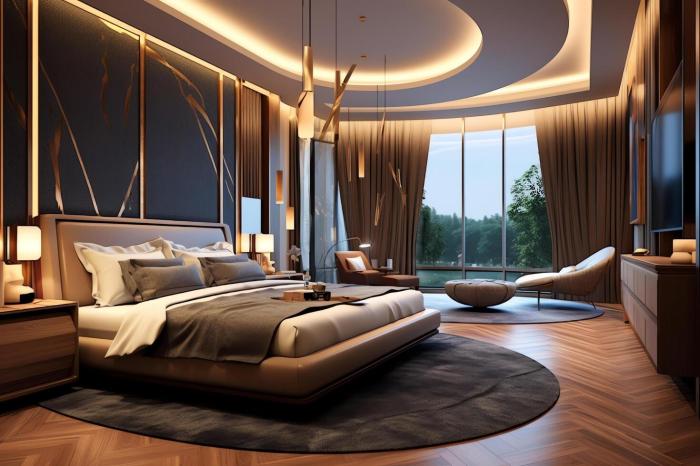 Modern bedroom interior design in apartment or house with furniture ... Modern bedroom interior design in apartment or house with furniture ...